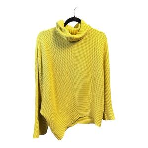 Anthropologie Moth Mustard Yellow Ribbed Knit Turtleneck Sweater Poncho Size S